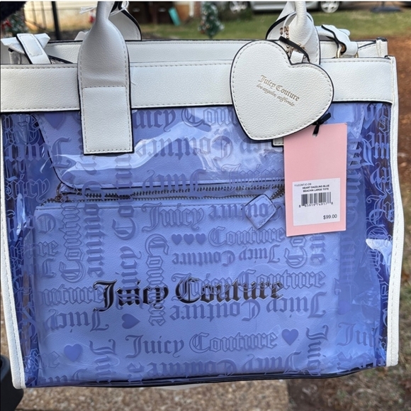 Juicy Couture White and Blue Tote Bag With Matching Cosmetic Bag - Picture 2 of 8